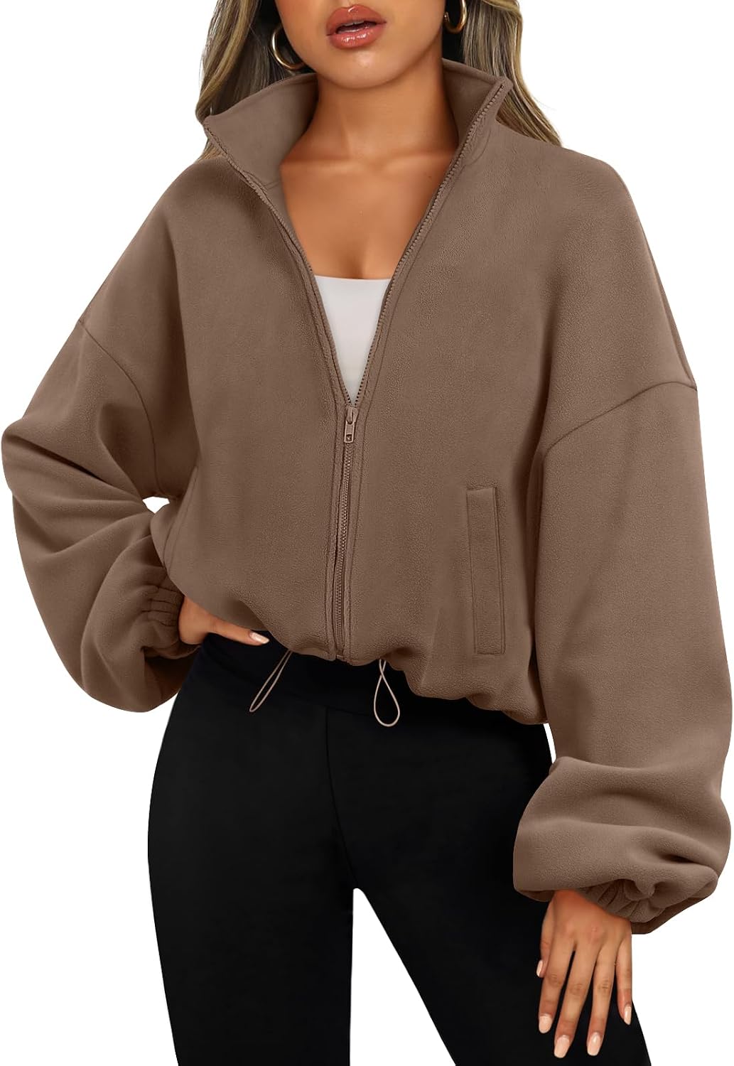 Women’s Oversized Fleece Zip Up Jacket Long Sleeve Sherpa Sweatshirt