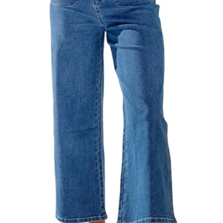 Women’s High Waisted Wide Leg Stretch Straight Denim Jeans with Pockets