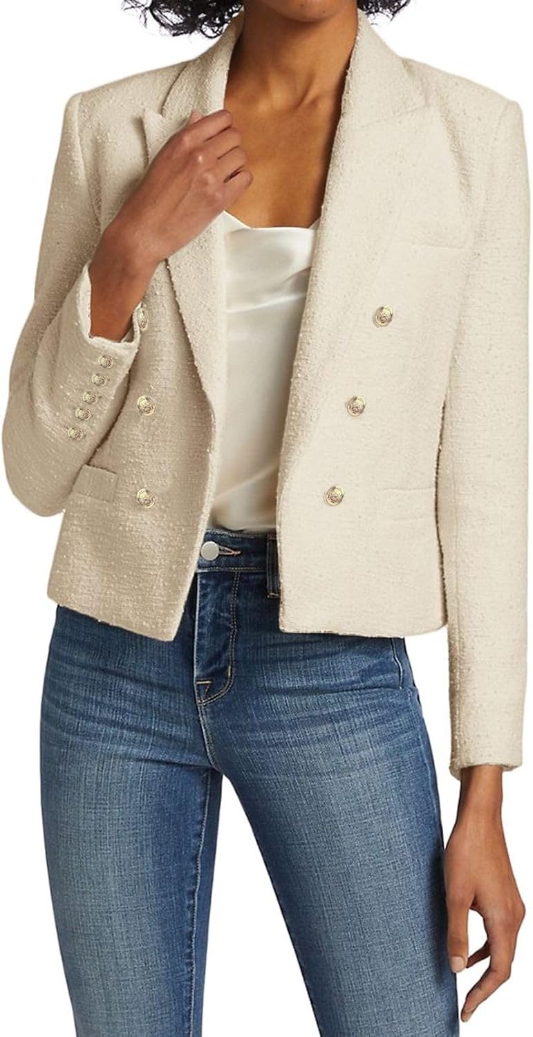 Women's Lightweight Cropped Blazer Jacket Open Front Long Sleeve Business Casual Coat with Side Pockets - Image 2