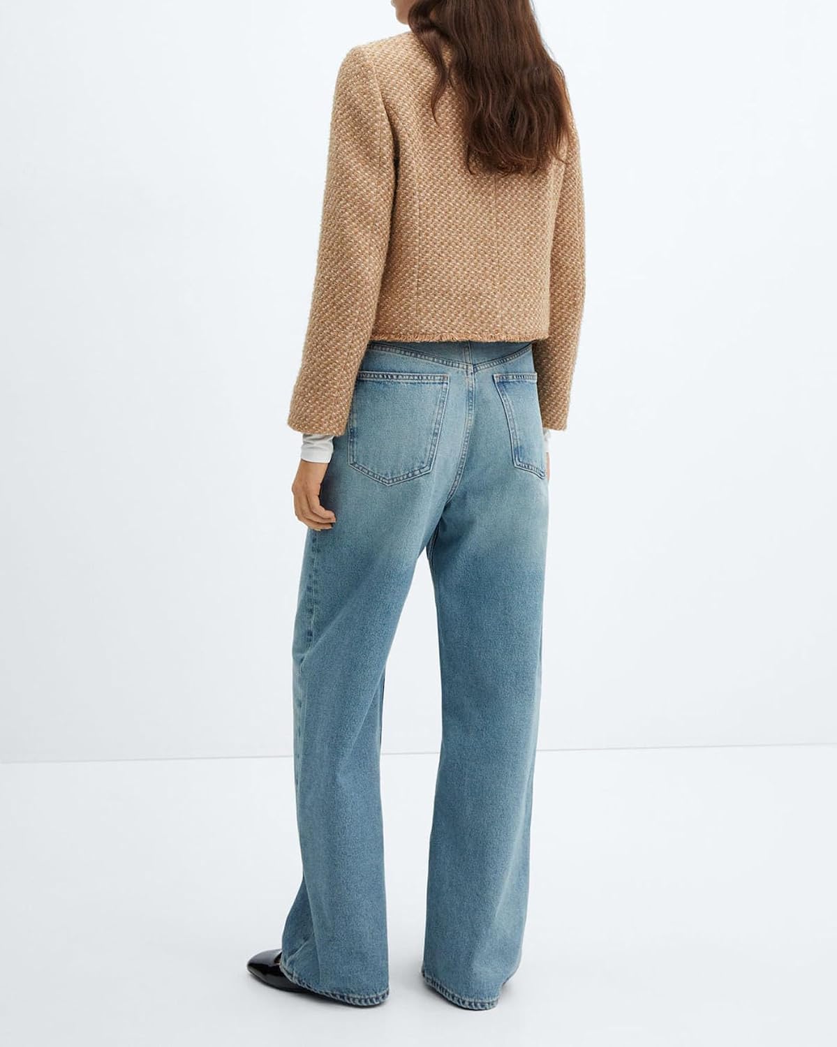 Women’s Collarless Cropped Tweed Blazer Button Down Office Jacket - Image 2
