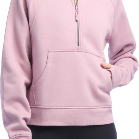 Women’s Ribbed Half Zip Pullover Sweatshirt Casual Loose Fit