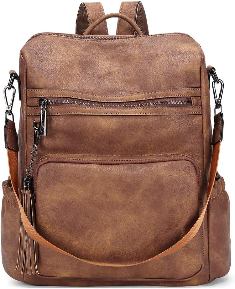 PU Leather Laptop Travel Backpack for Hiking and Day Trips