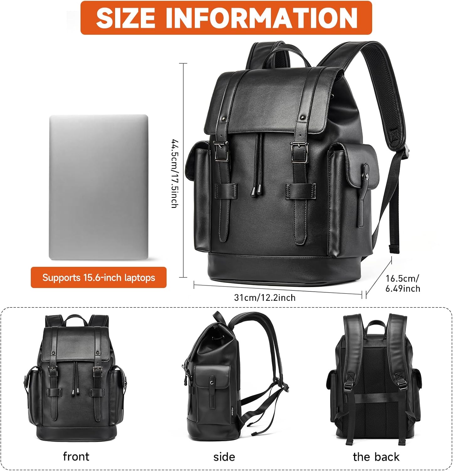 Waterproof PU Leather Laptop Backpack for Work and College - Image 2