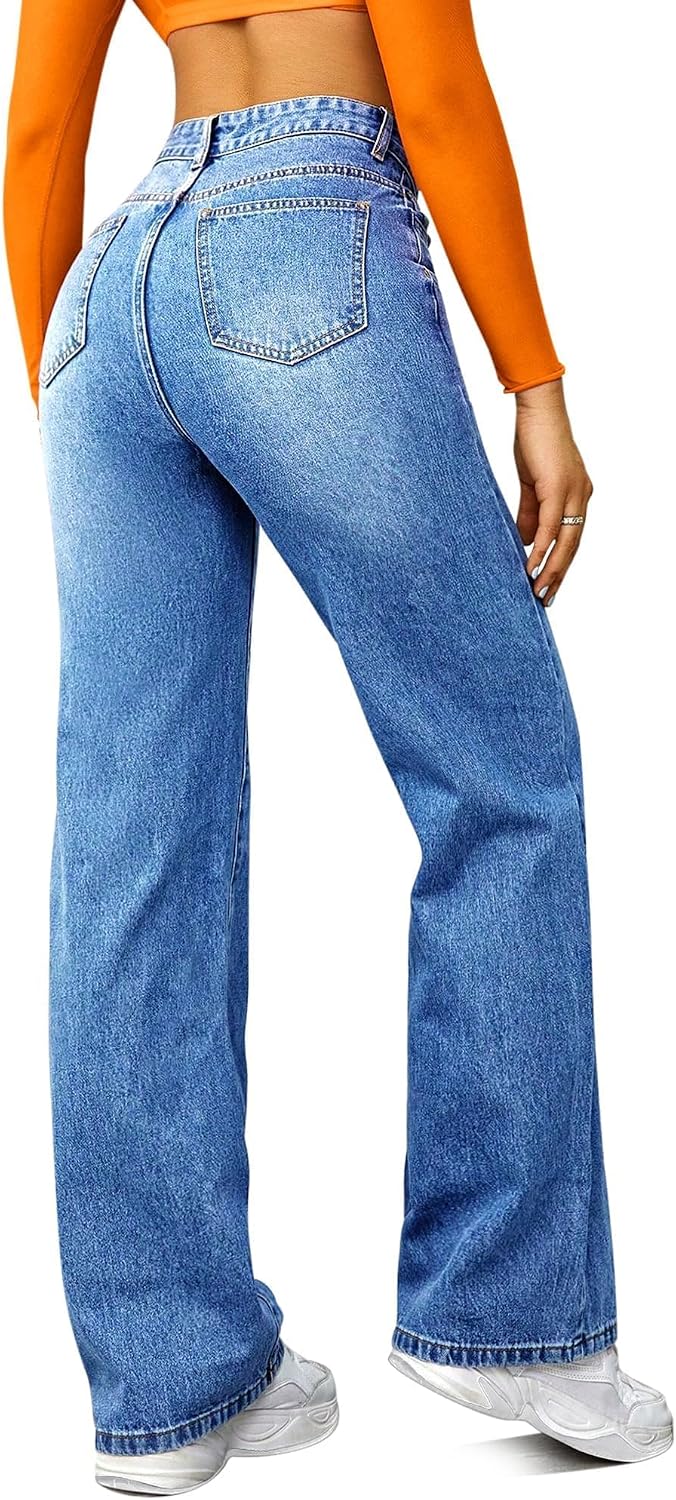 Women’s High Waisted Wide Leg Loose Denim Jeans Stretch Straight Fit - Image 2